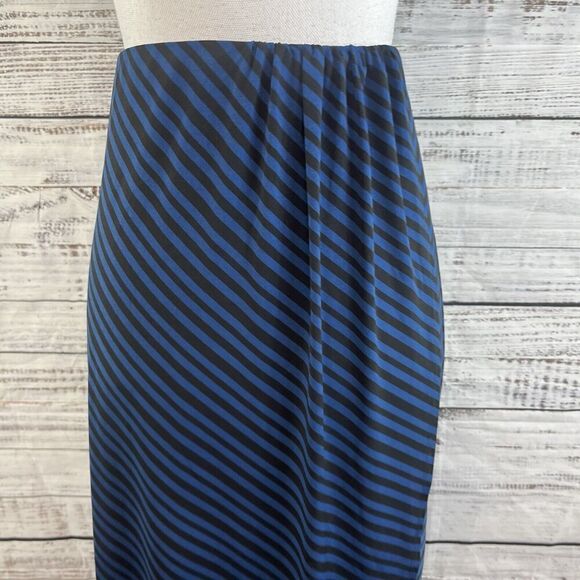 Lane Bryant Skirt size 14 16 Black Blue Striped Slinky Long Faux Wrap Modest - Picture 6 of 13